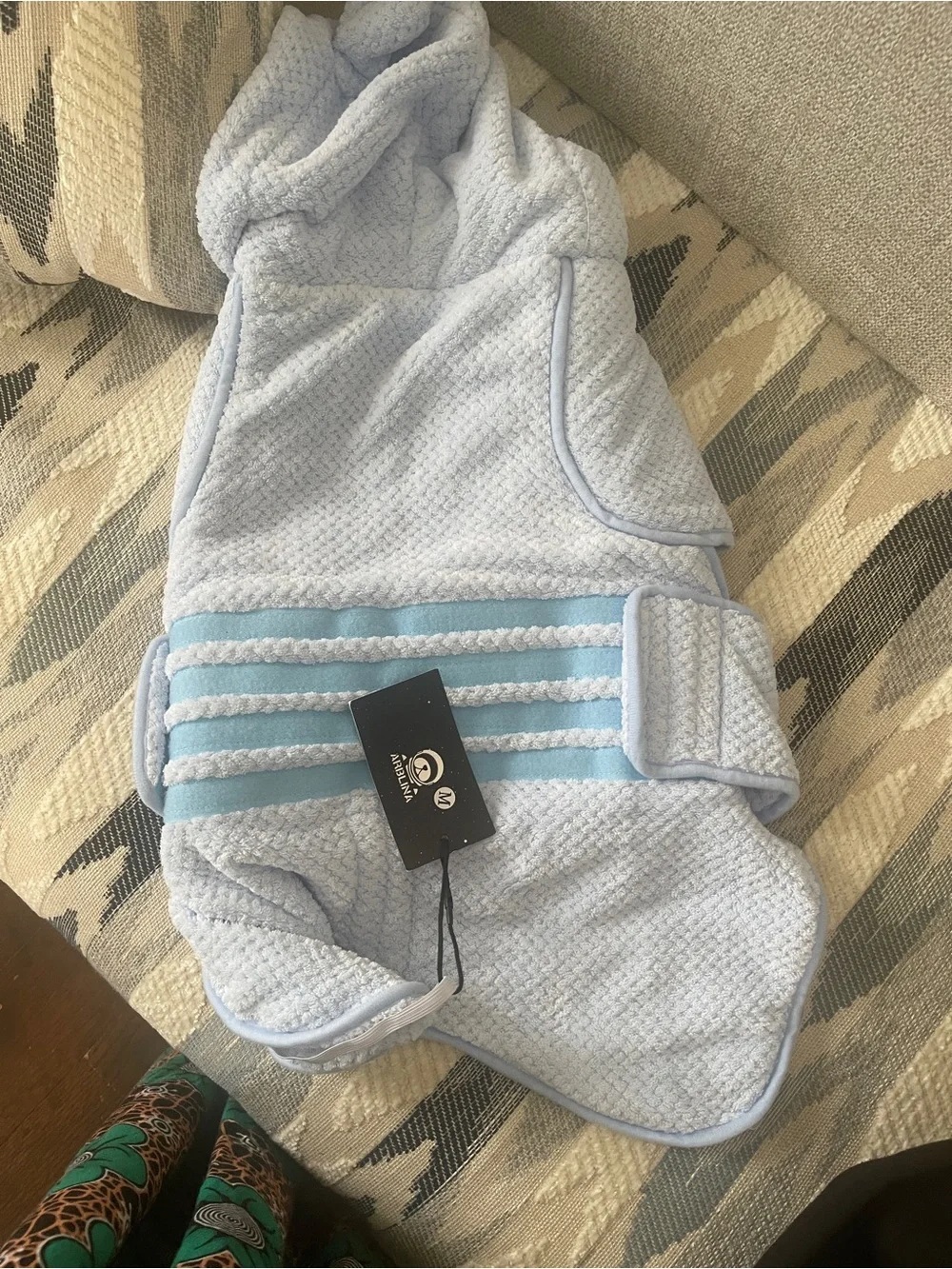 Plush Light Blue Hooded Dog Bathrobe with Bear Ears